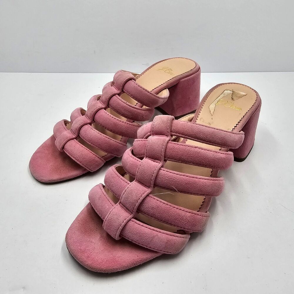 J Crew Pink Suede Block Heel Mules Sandals Womens 7 Caged Strappy Open Toe